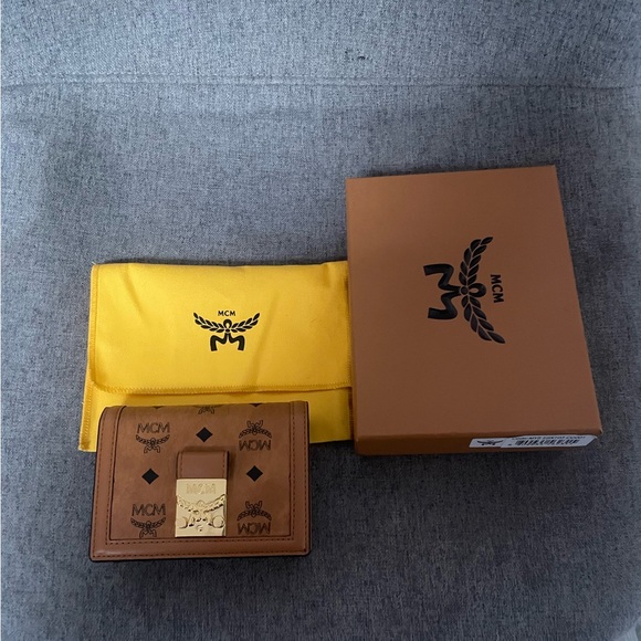 MCM Handbags - MCM Cognac Brown Visetos Small Wallet with Gold Hardware and Yellow Dust Bag